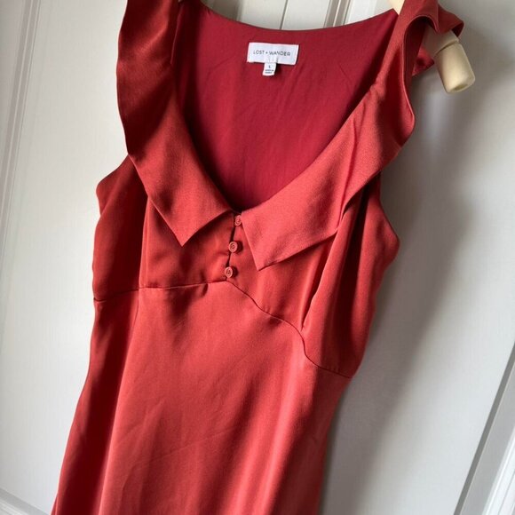 Orange Lost + Wander silky dress with ruching and ruffles #ruffles - Picture 3 of 8